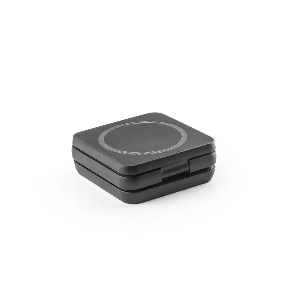 Carregador magnético wireless super-rápido dobrável em ABS 100% reciclado que permite carregar três dispositivos simultaneamente