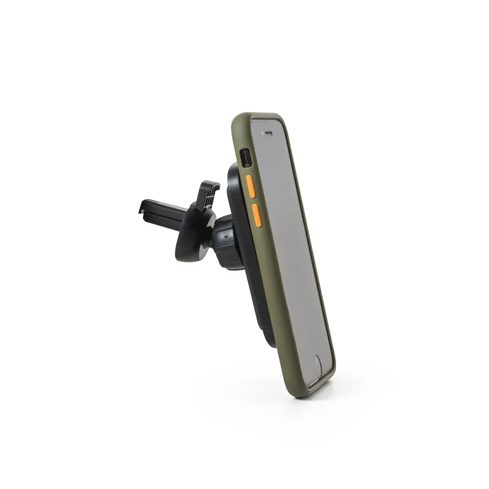 Carregador magnético wireless super-rápido em ABS 60% reciclado e silicone com a funcionalidade de suporte para carro