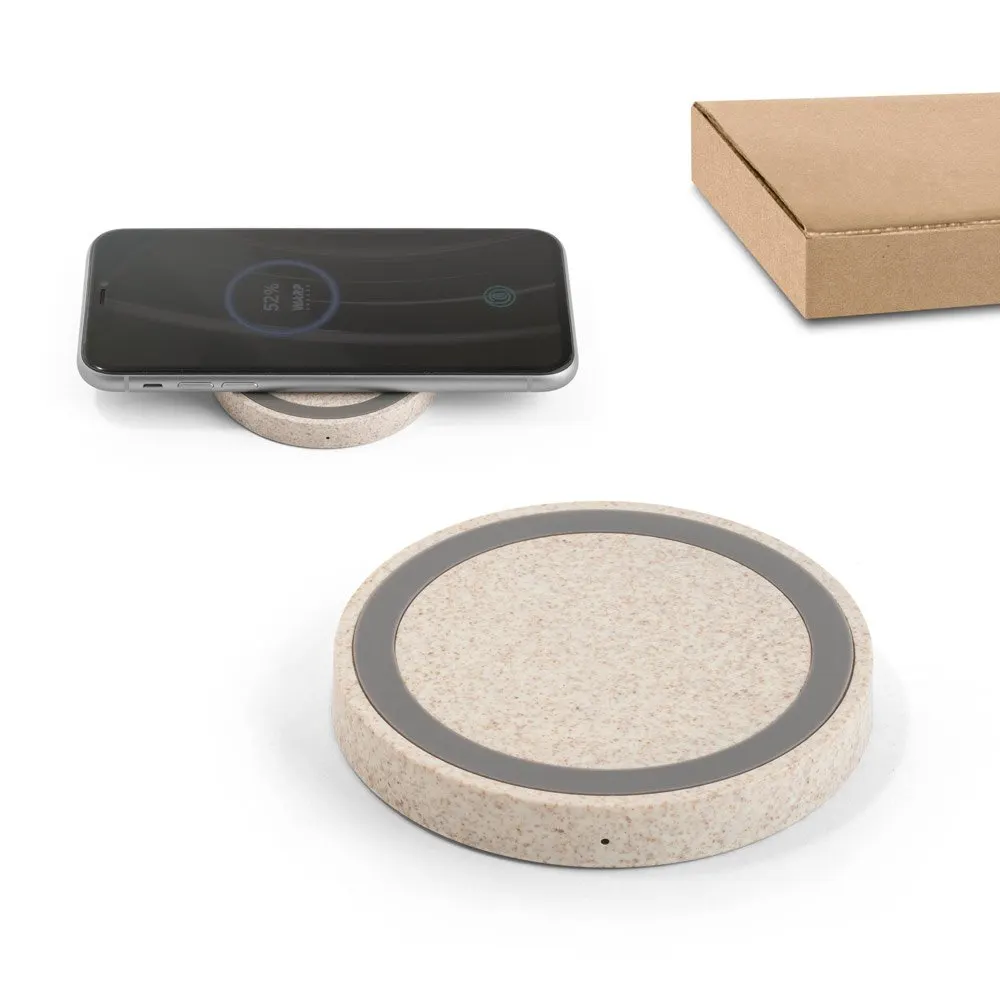 Carregador wireless super-rápido (15W) em ABS e fibra de palha de trigo