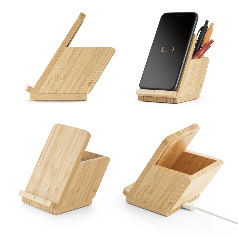 Carregador wireless super-rápido em bambu 15W