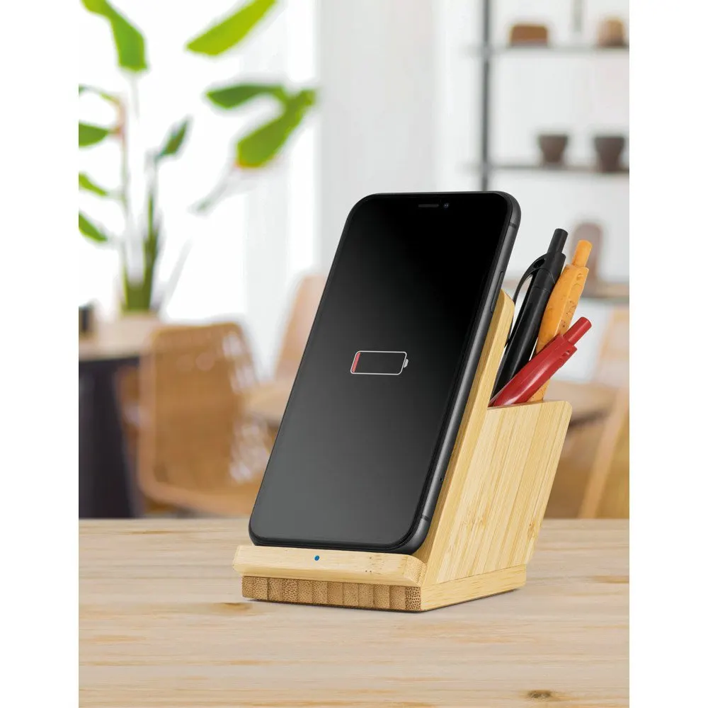 Carregador wireless super-rápido em bambu 15W