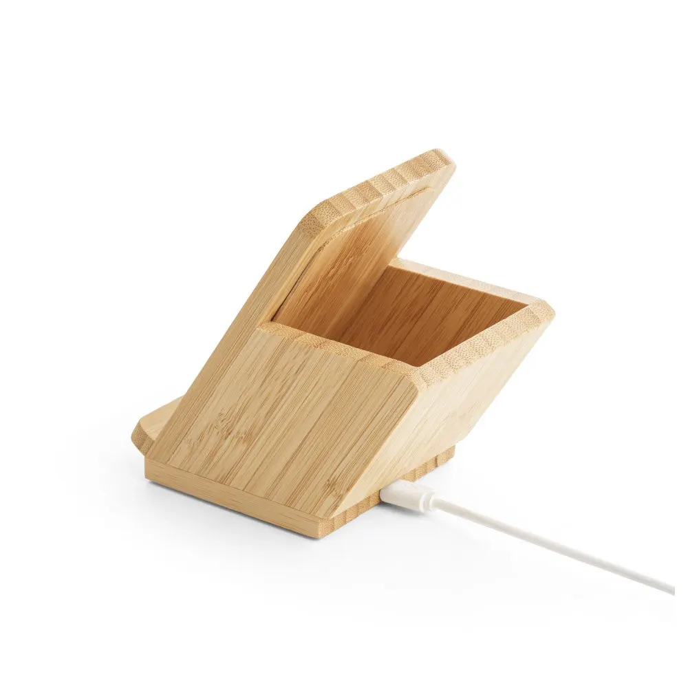 Carregador wireless super-rápido em bambu 15W