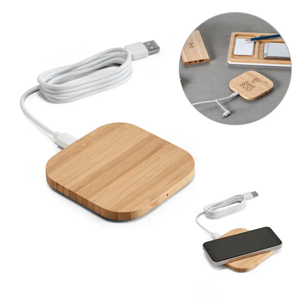 Carregador wireless super-rápido em bambu 15W