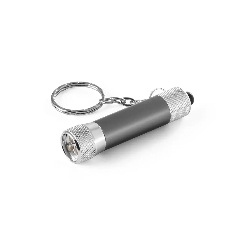 Chaveiro em alumínio com lanterna de 3 luzes LEDs