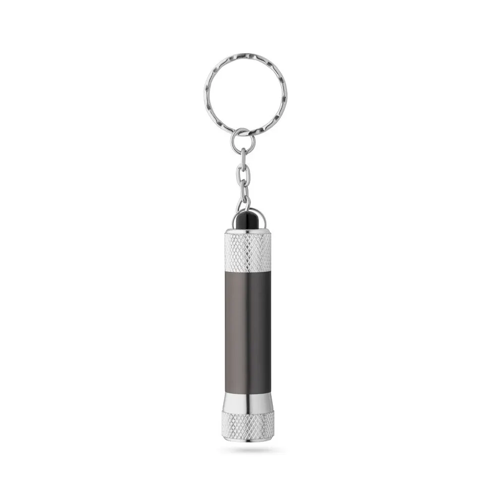 Chaveiro em alumínio com lanterna de 3 luzes LEDs