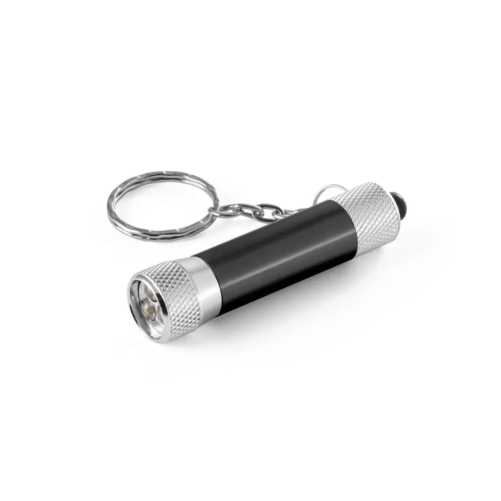 Chaveiro em alumínio com lanterna de 3 luzes LEDs