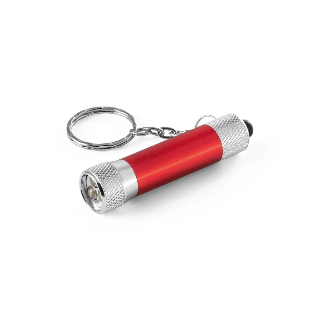 Chaveiro em alumínio com lanterna de 3 luzes LEDs