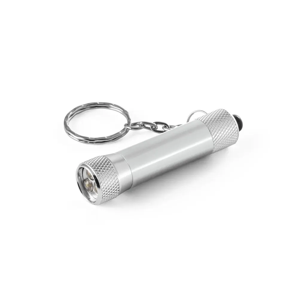Chaveiro em alumínio com lanterna de 3 luzes LEDs