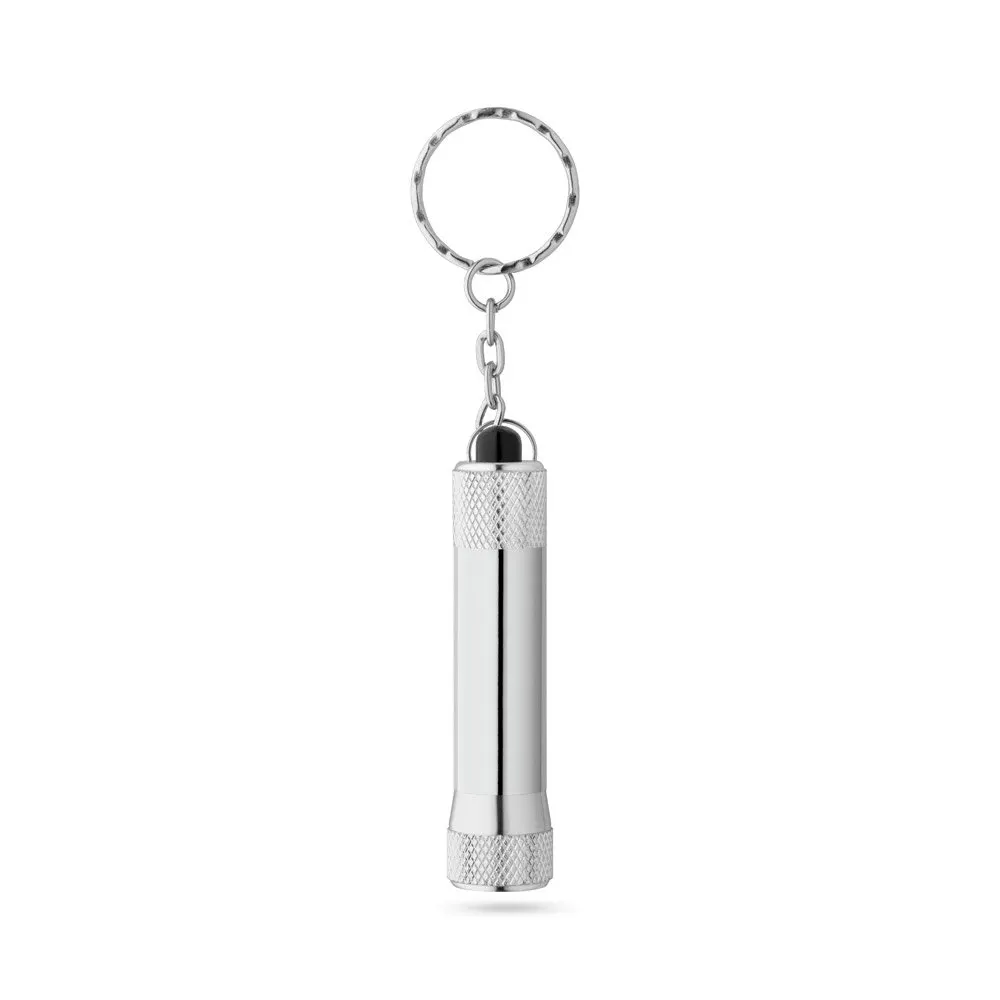 Chaveiro em alumínio com lanterna de 3 luzes LEDs