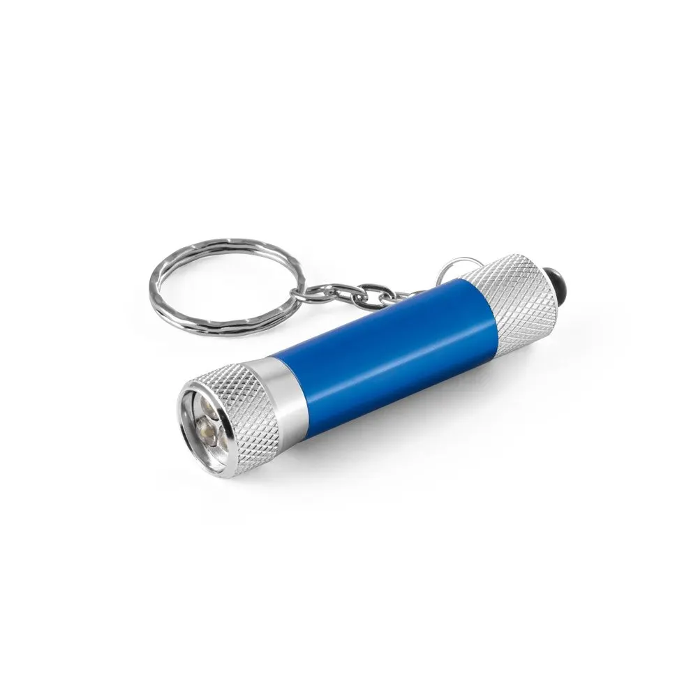 Chaveiro em alumínio com lanterna de 3 luzes LEDs