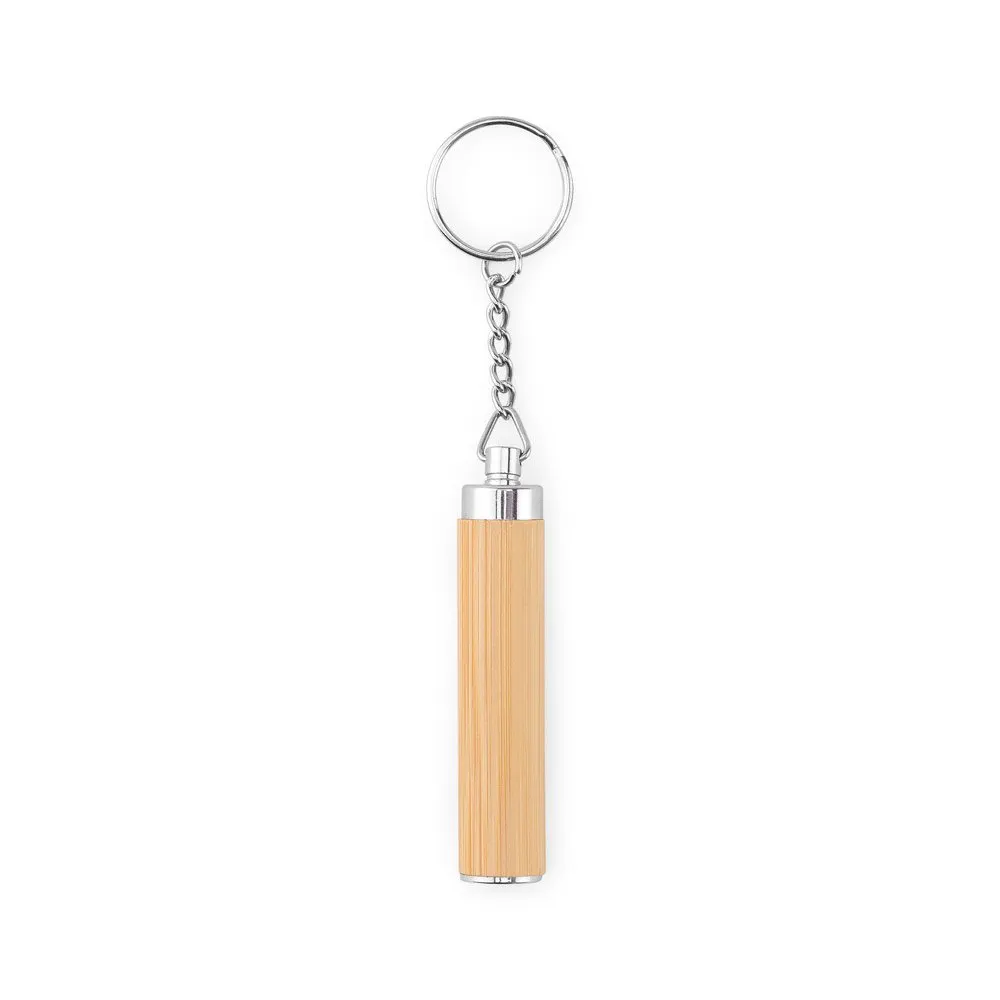 Chaveiro em bambu e ABS com lanterna LED