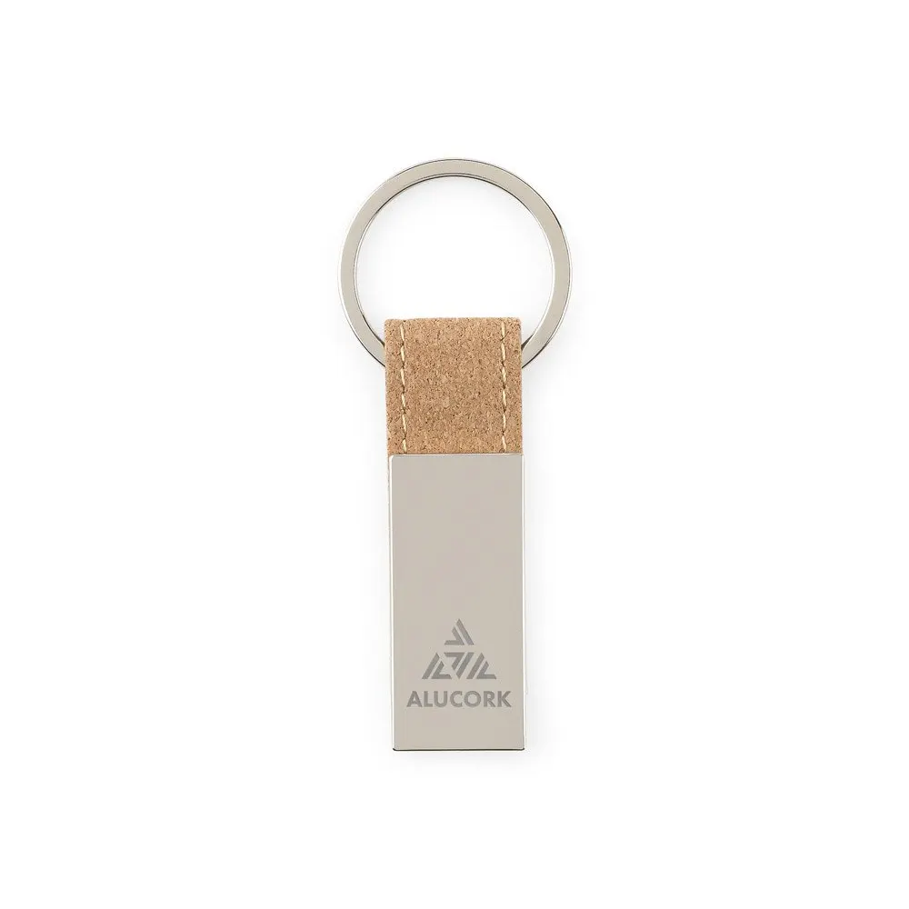 Conjunto composto por um porta-cartões e chaveiro, ambos em metal e cortiça