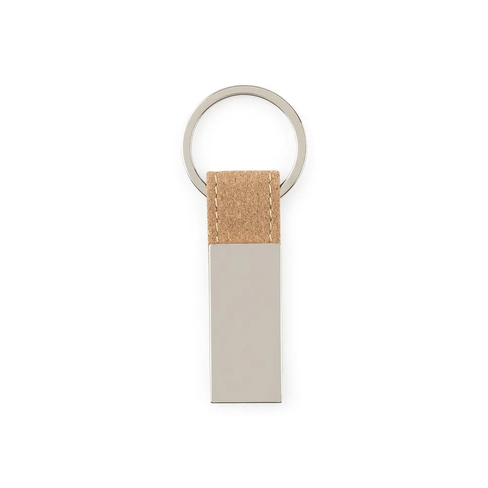 Conjunto composto por um porta-cartões e chaveiro, ambos em metal e cortiça