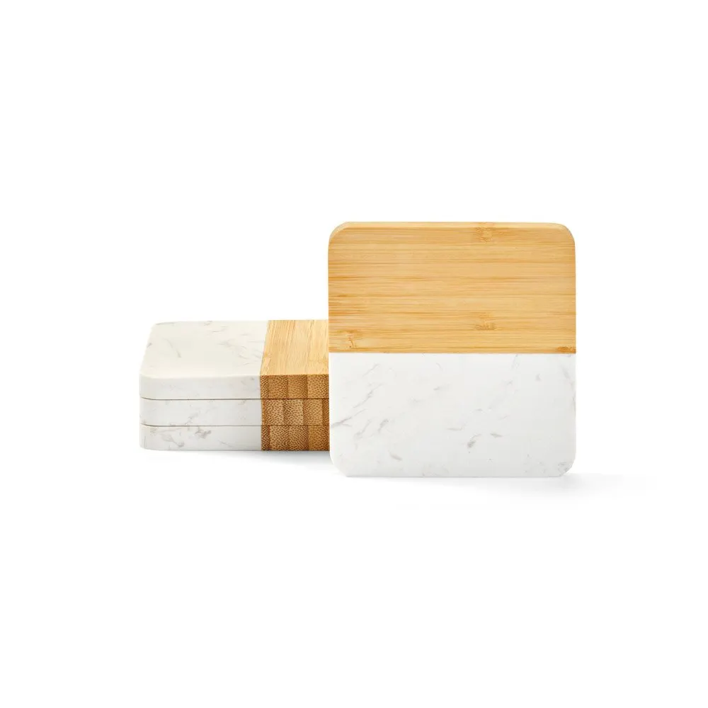 Conjunto de 4 porta copos em mármore e bambu