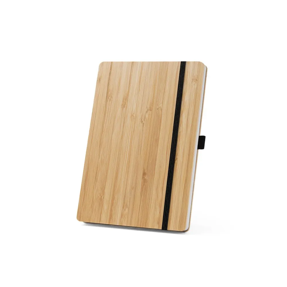 Conjunto de caderno A5 em bambu com 192 páginas pautadas e esferográfica em bambu