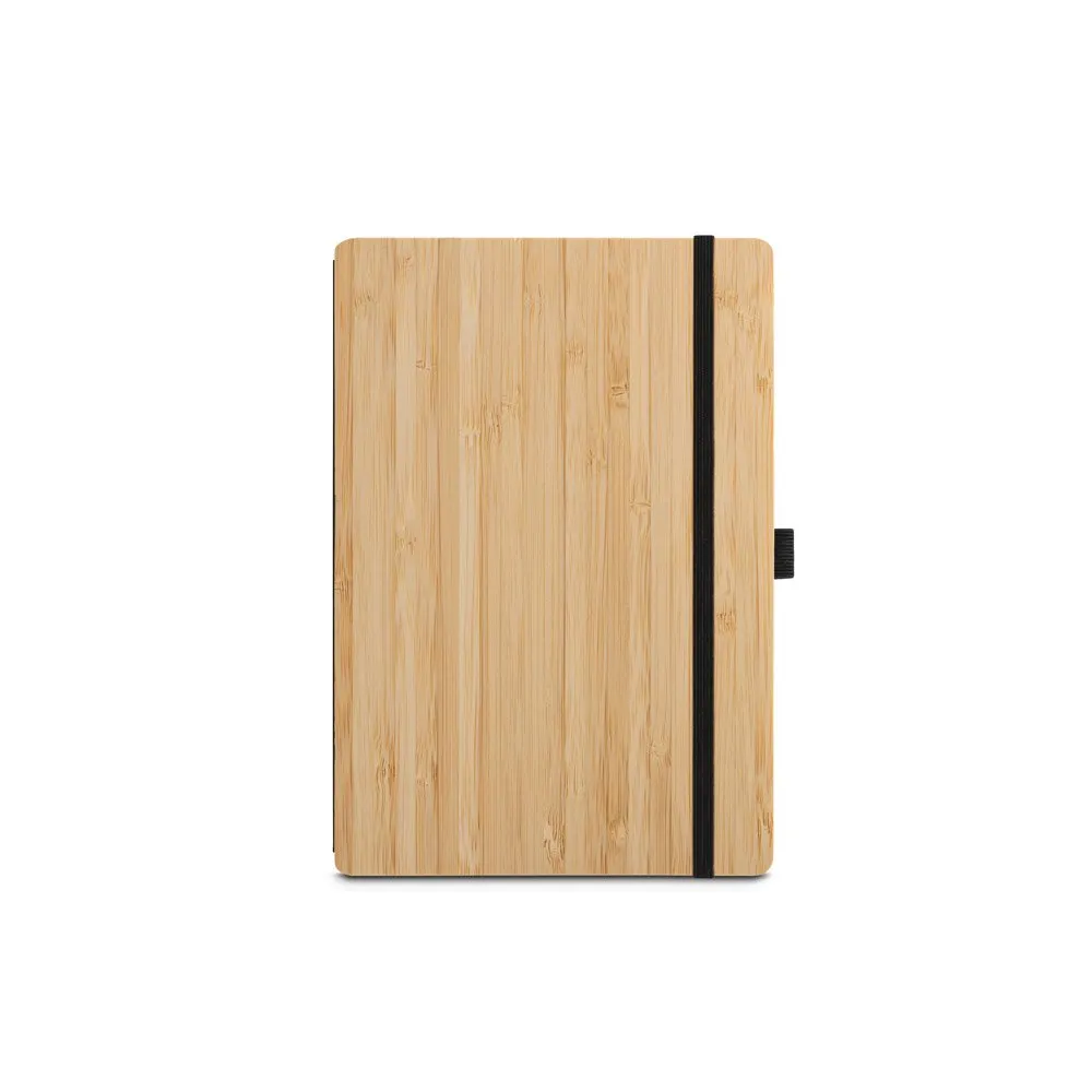 Conjunto de caderno A5 em bambu com 192 páginas pautadas e esferográfica em bambu
