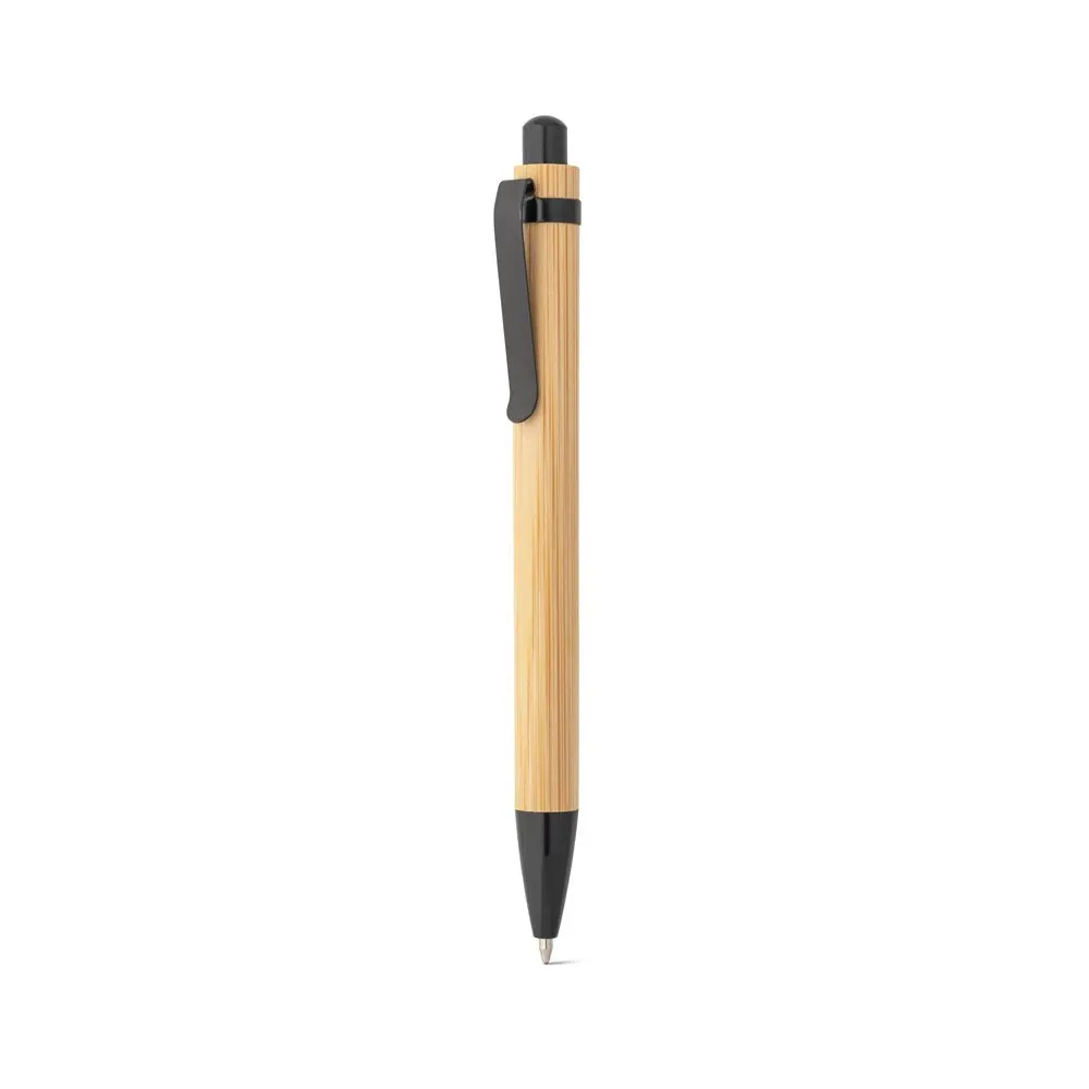 Conjunto de caderno A5 em bambu com 192 páginas pautadas e esferográfica em bambu
