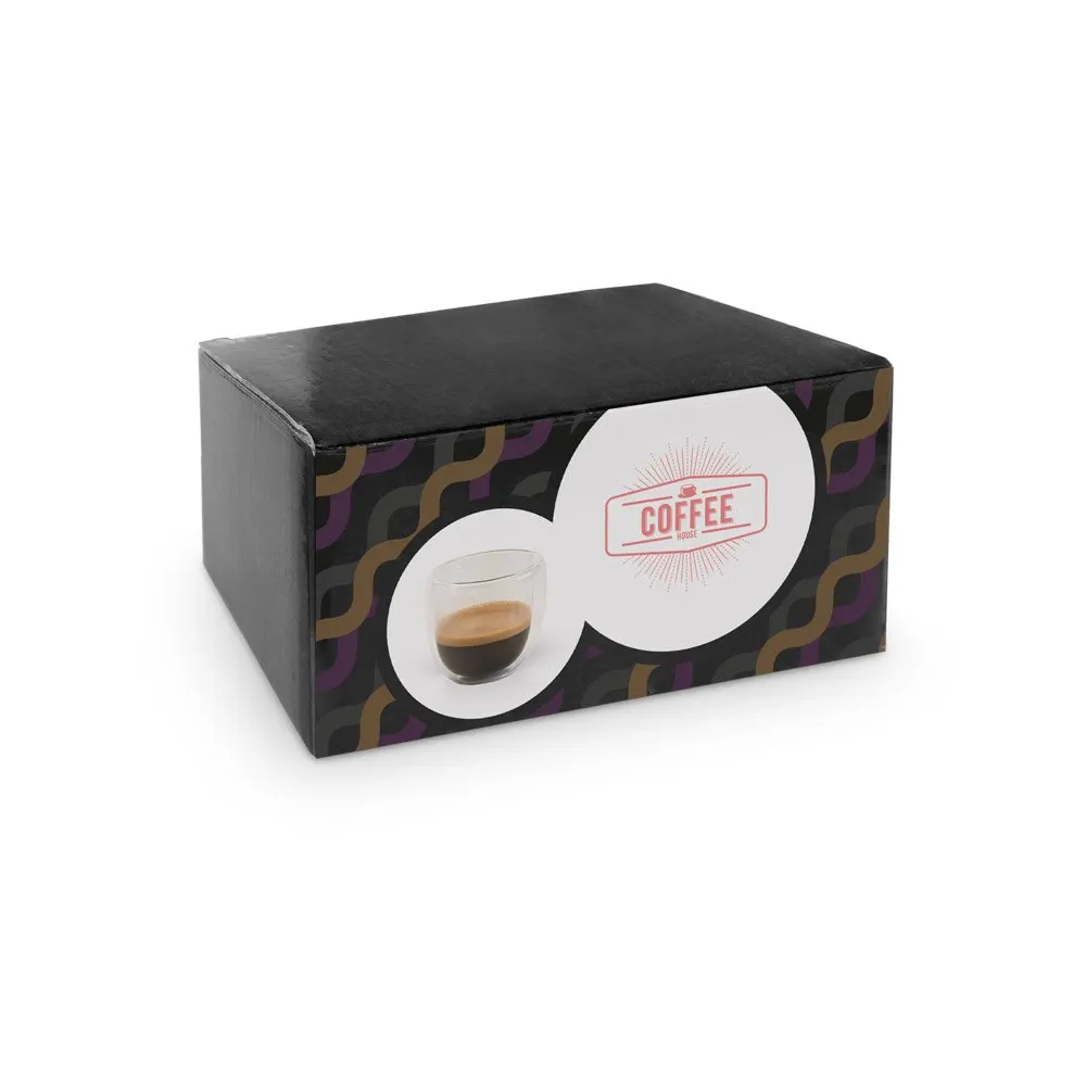 Conjunto de café em vidro borossilicato com 2 copos com parede dupla isolada a ar 75 mL