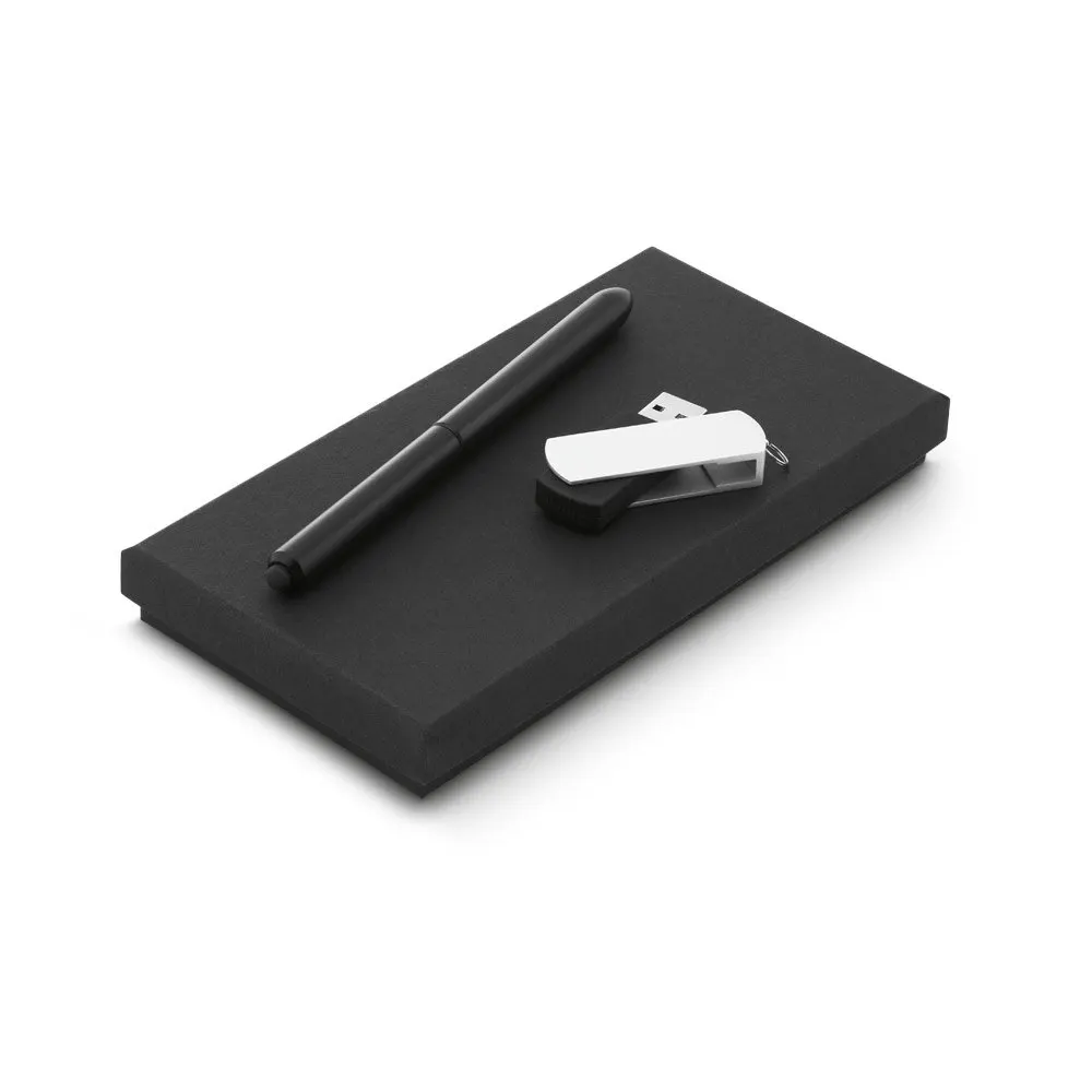 Conjunto esferográfica e pen drive