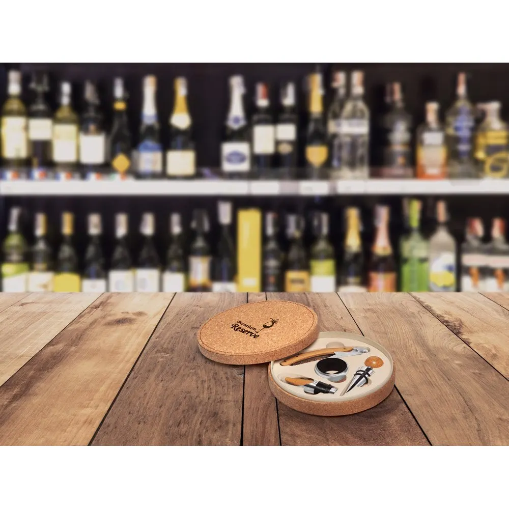 Conjunto para vinho com 4 peças em madeira e metal