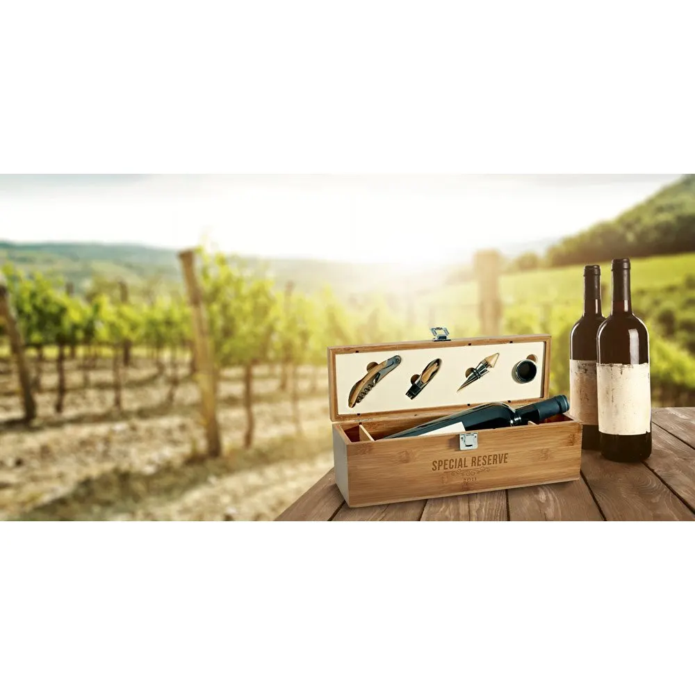 Conjunto para vinho em bambu e zinco