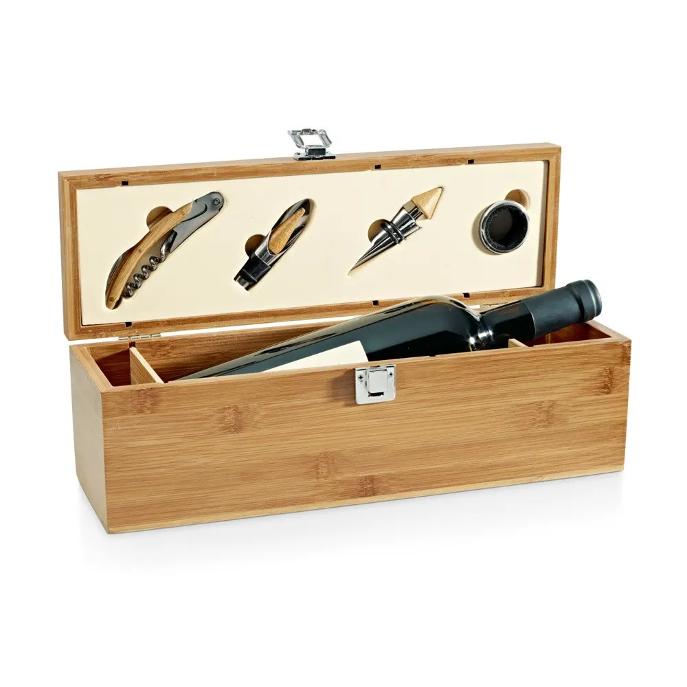 Conjunto para vinho em bambu e zinco