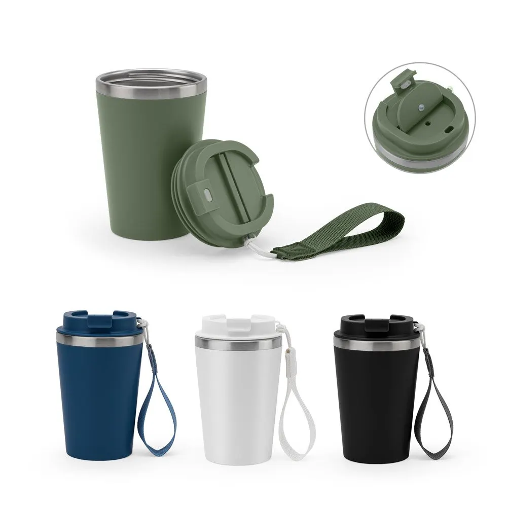 Copo de viagem em aço inox 90% reciclado com parede dupla e acabamento em mate 460 mL
