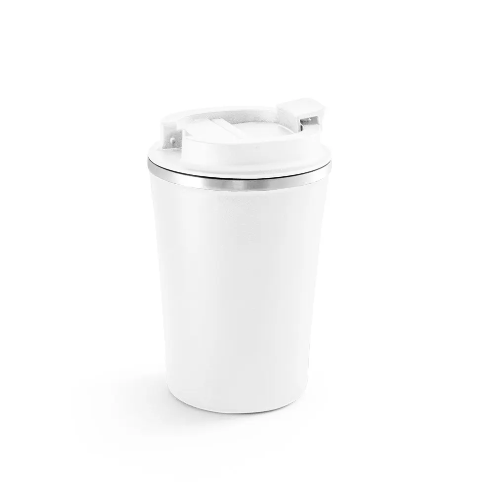 Copo de viagem em aço inox e PP, térmico com parede dupla isolada a vácuo 470 mL