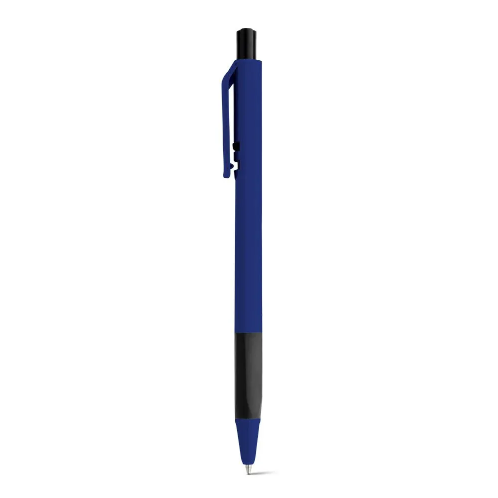 Esferográfica com corpo triangular e escrita em azul