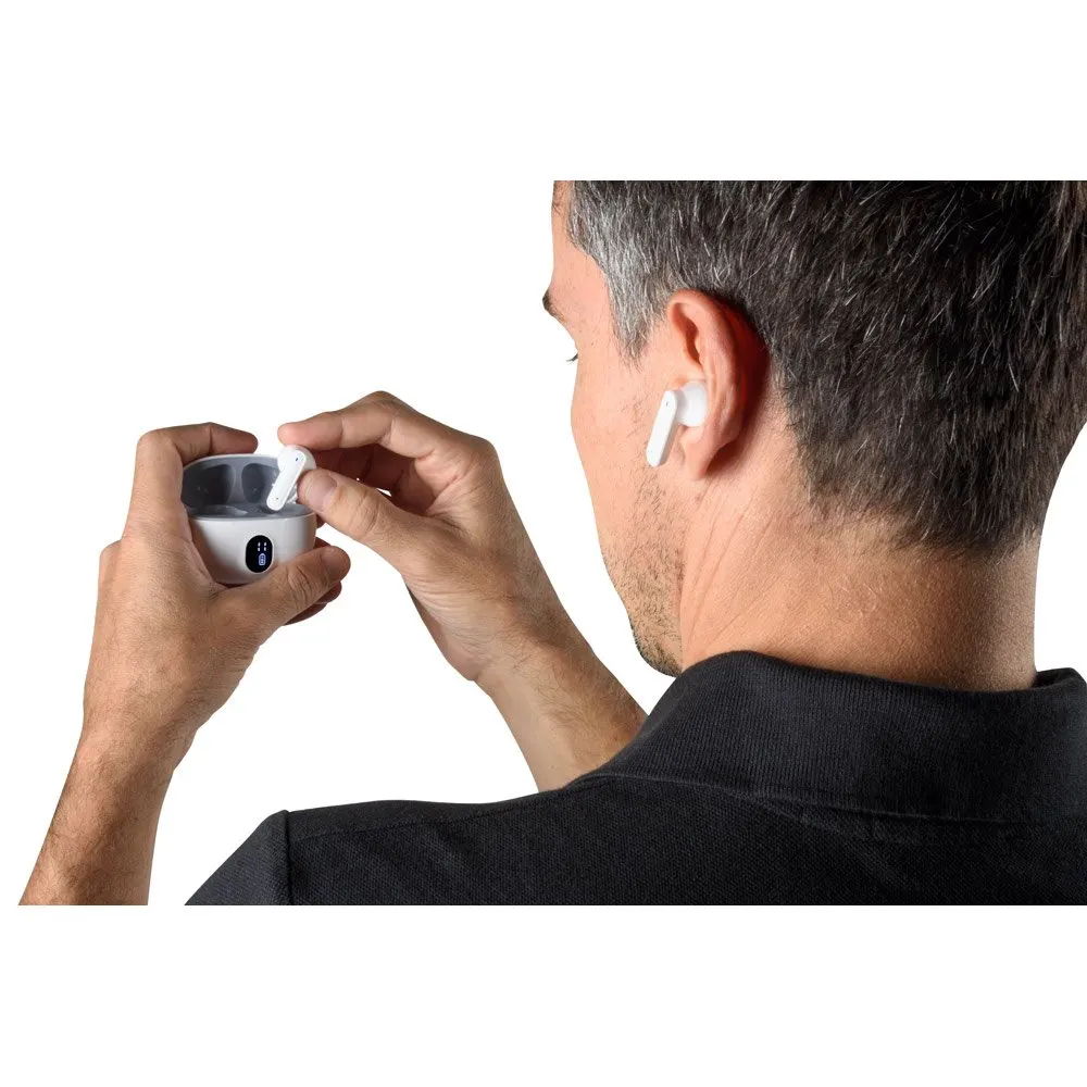Fones de ouvido wireless em ABS 100% reciclado e autonomia de 4h