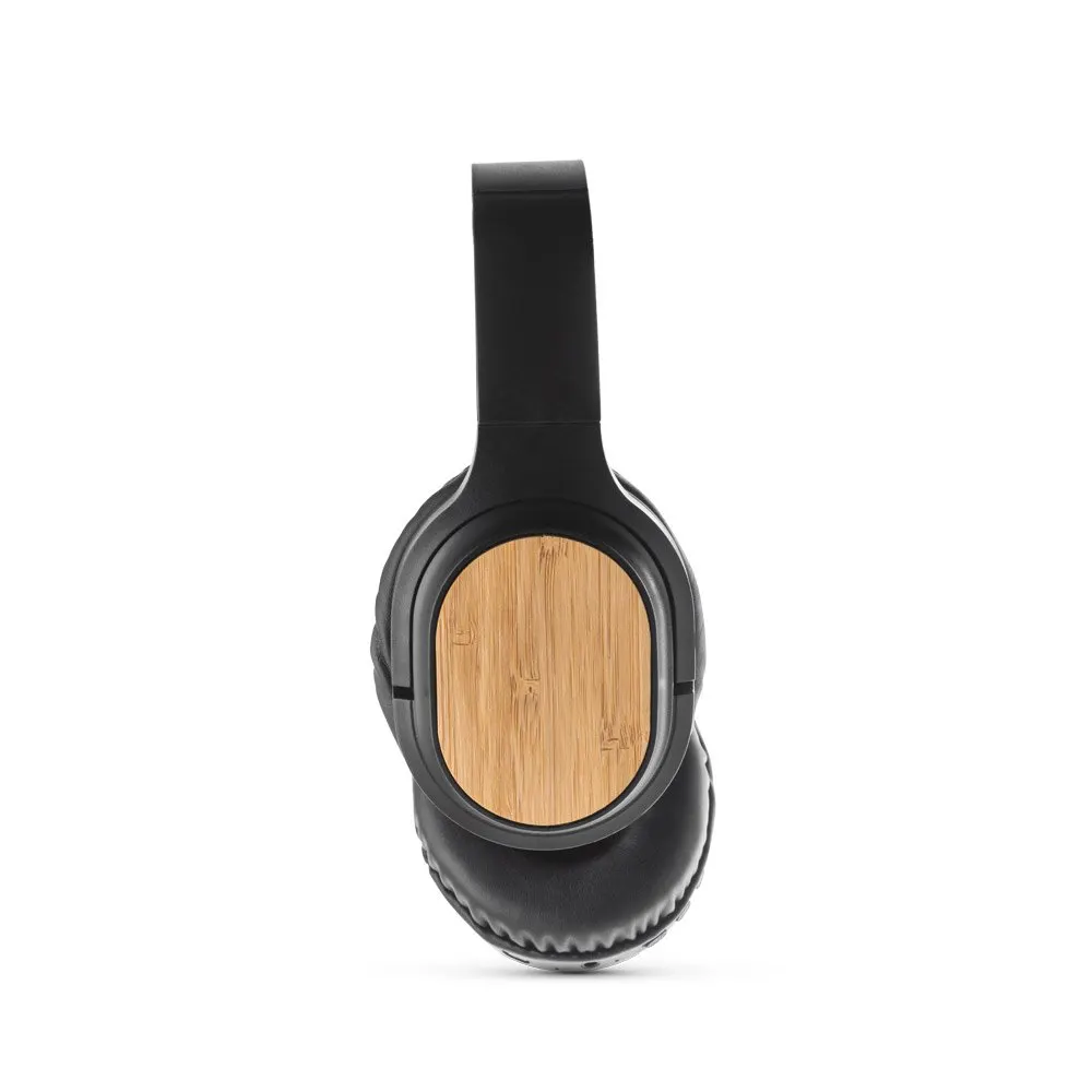 Fones de ouvido wireless em bambu e ABS com autonomia de 5h