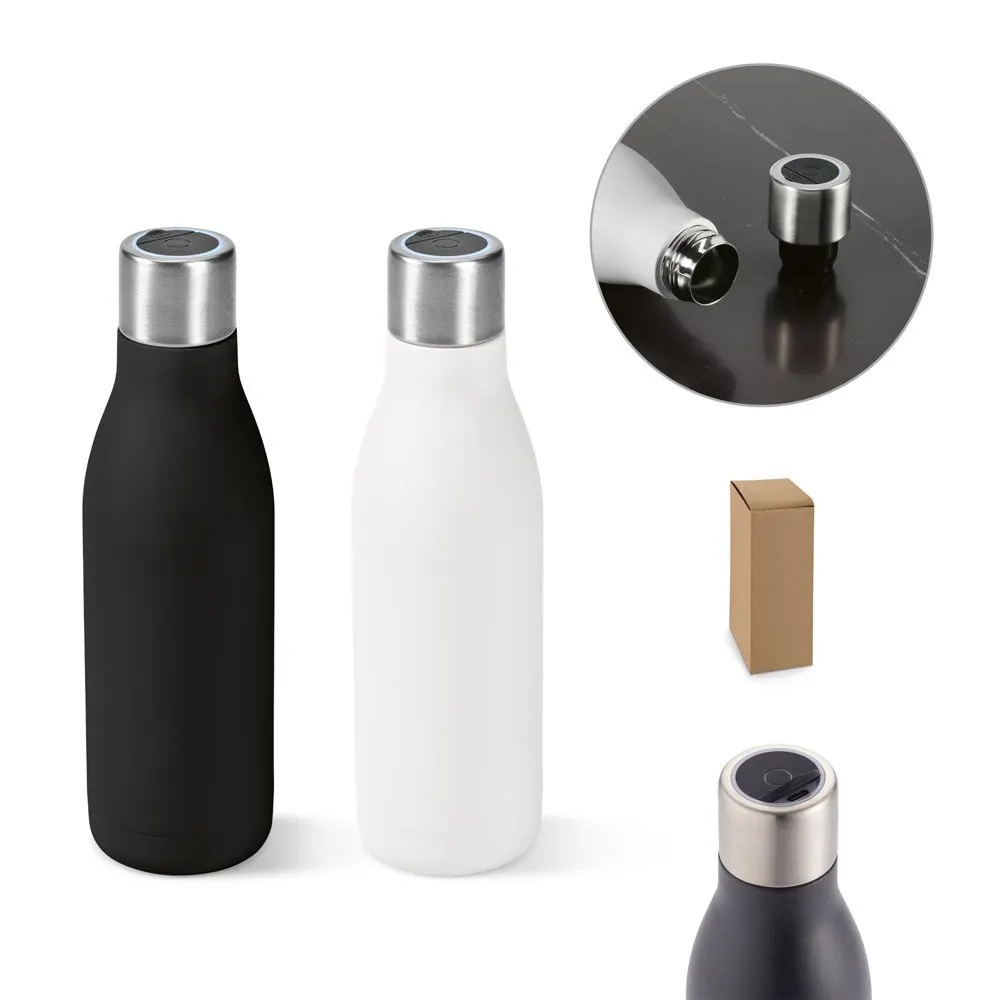 Garrafa em aço inox 90% reciclado de parede dupla térmica com sistema de auto-sanitização UV 500 mL