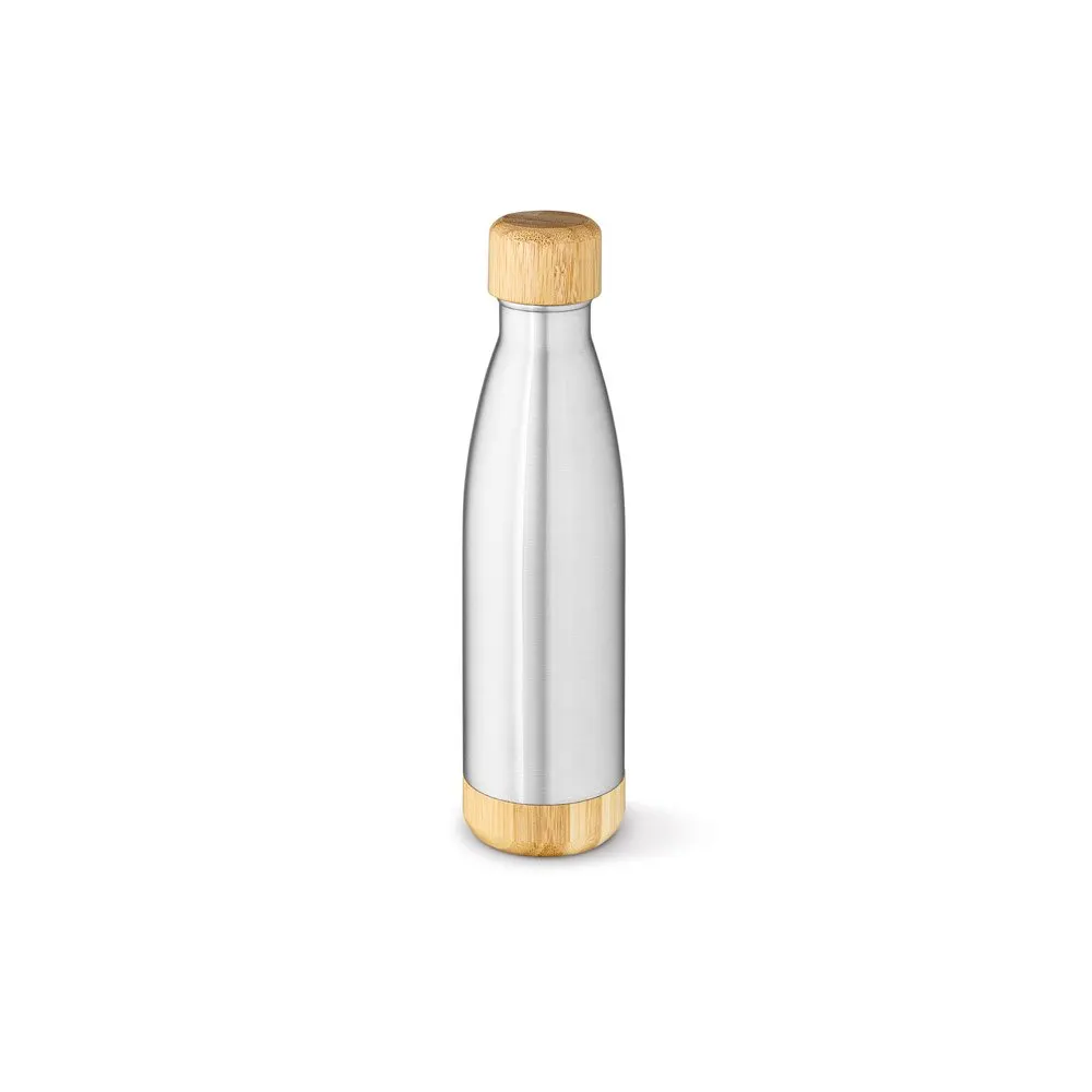 Garrafa em aço inox 90% reciclado de parede dupla térmica, isolada a vácuo com tampa em bambu 550 mL