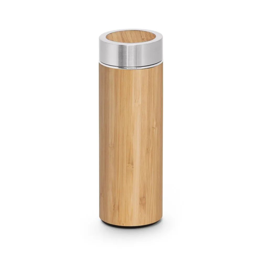 Garrafa em aço inox 90% reciclado e bambu de parede dupla térmica, isolada a vácuo 430 mL