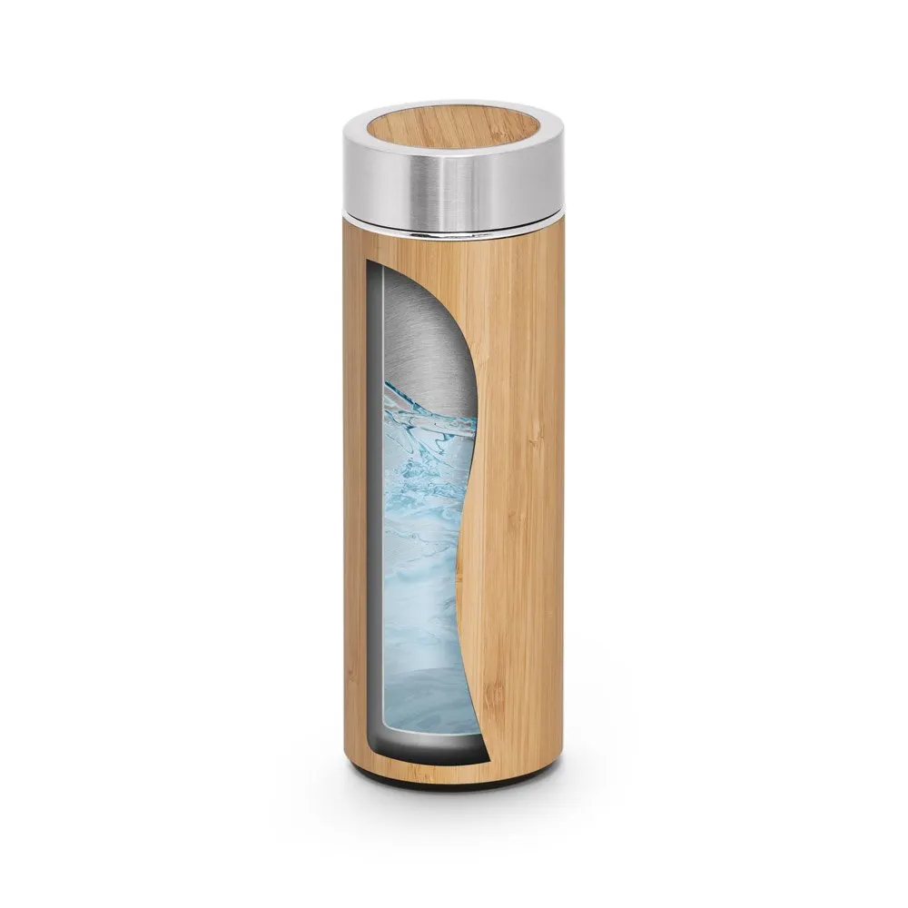 Garrafa em aço inox 90% reciclado e bambu de parede dupla térmica, isolada a vácuo 430 mL