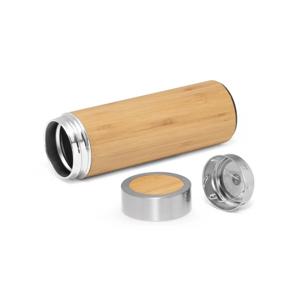 Garrafa em aço inox 90% reciclado e bambu de parede dupla térmica, isolada a vácuo 430 mL