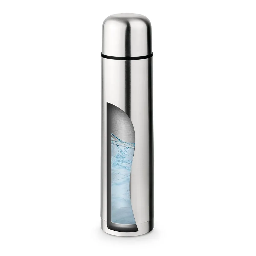 Garrafa em aço inox de parede dupla térmica, isolada a vácuo 1 L