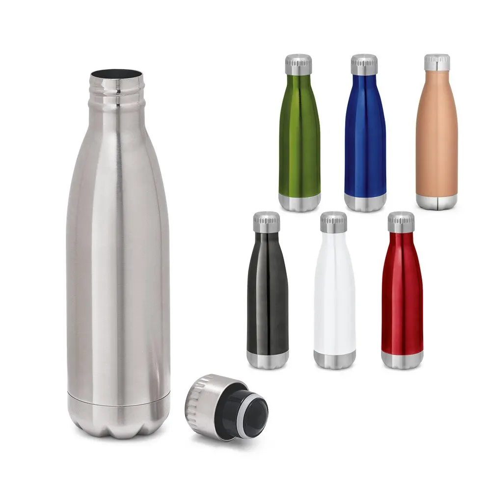 Garrafa em aço inox de parede dupla térmica, isolada a vácuo, com tampa em aço inox 510 mL