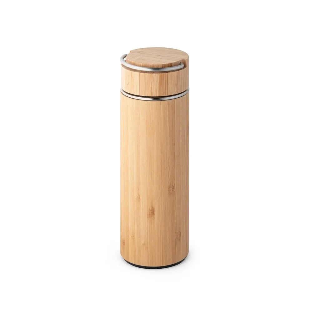Garrafa em aço inox e bambu de parede dupla térmica, isolada a vácuo 440 mL