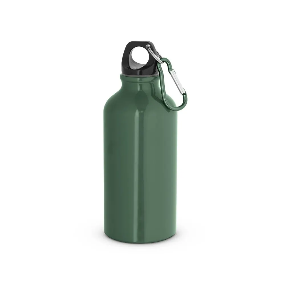 Garrafa esportiva em alumínio e acabamento brilhante com mosquetão 400 mL