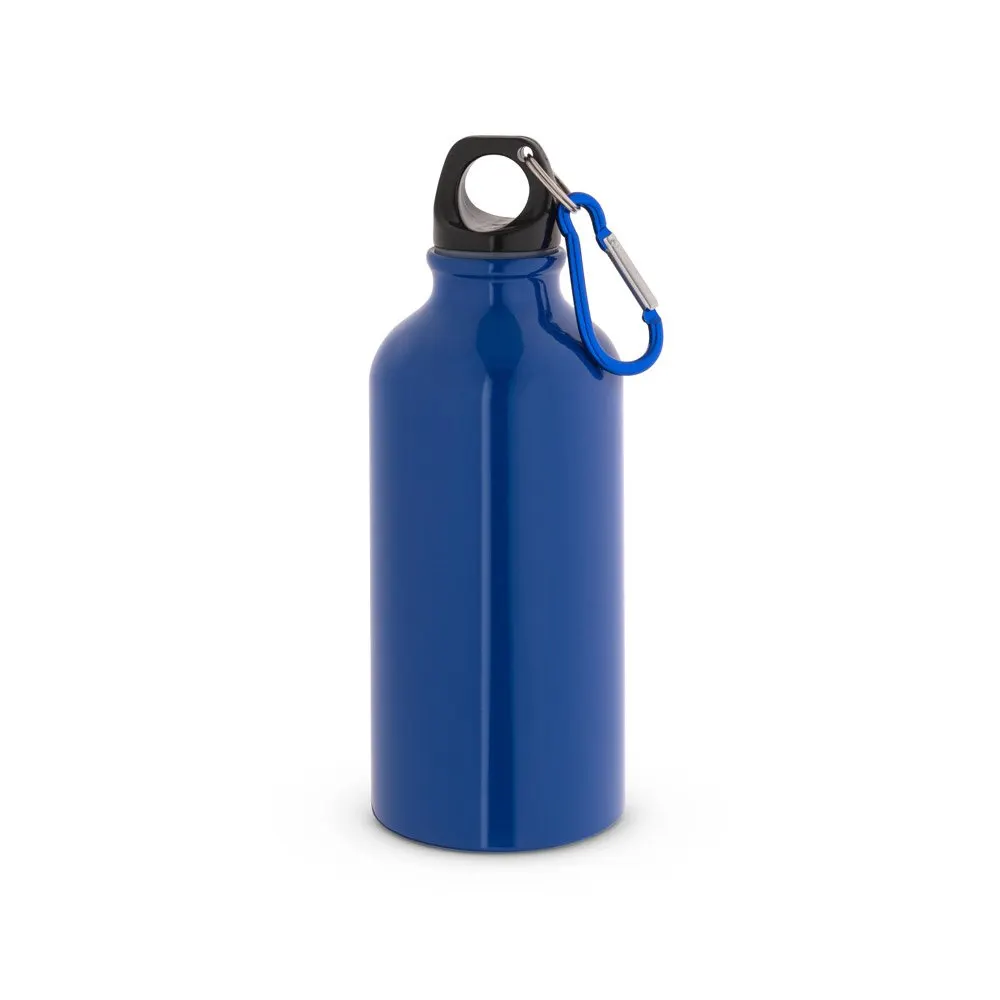 Garrafa esportiva em alumínio e acabamento brilhante com mosquetão 400 mL