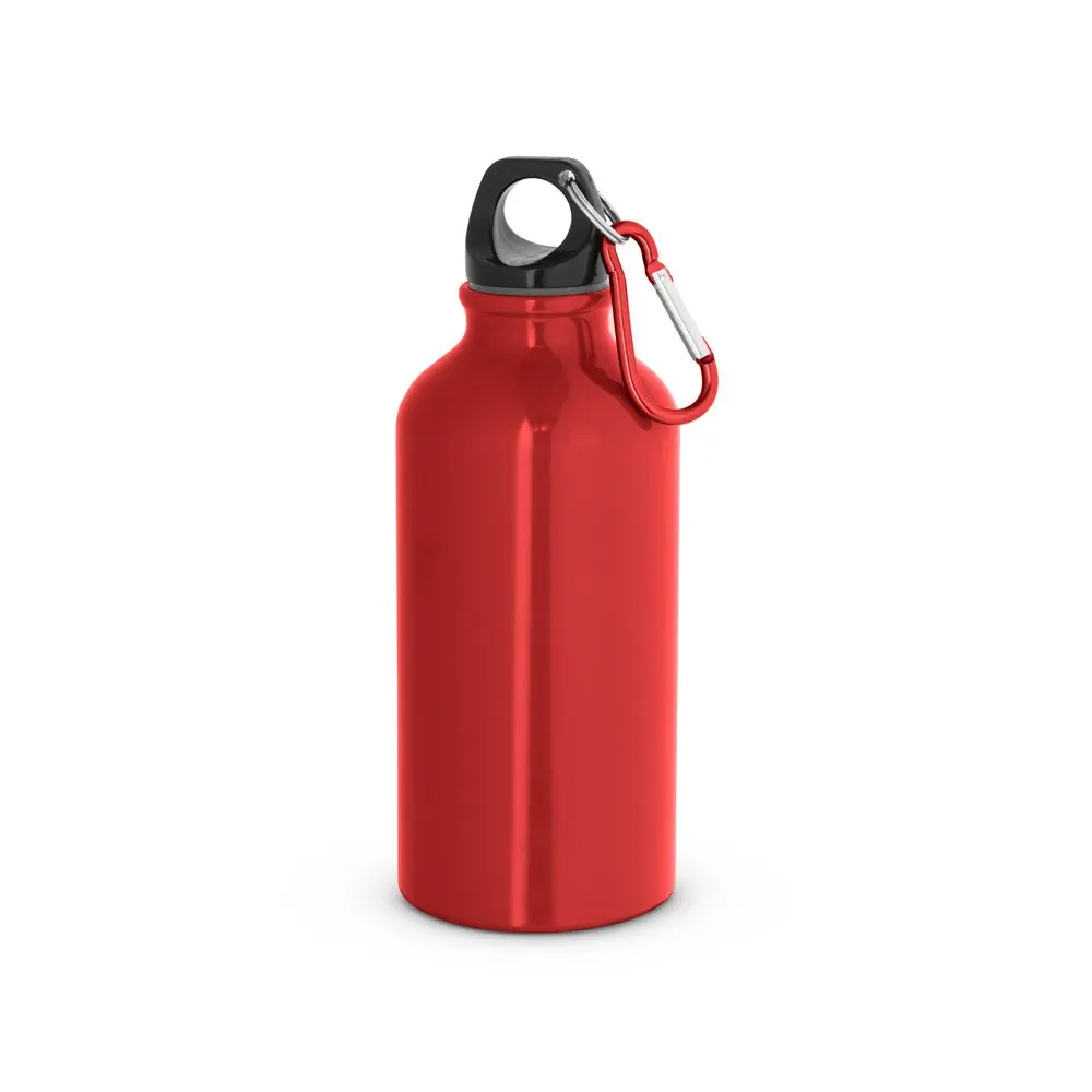 Garrafa esportiva em alumínio e acabamento brilhante com mosquetão 400 mL