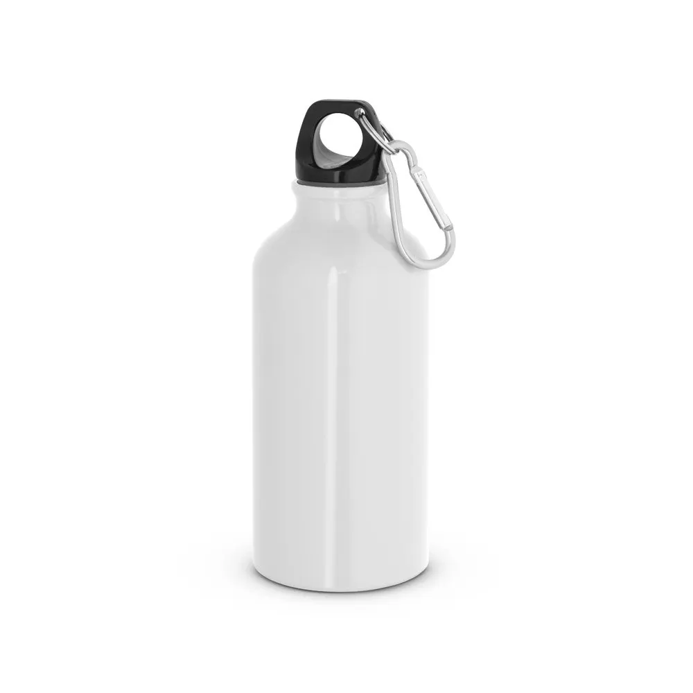 Garrafa esportiva em alumínio e acabamento brilhante com mosquetão 400 mL