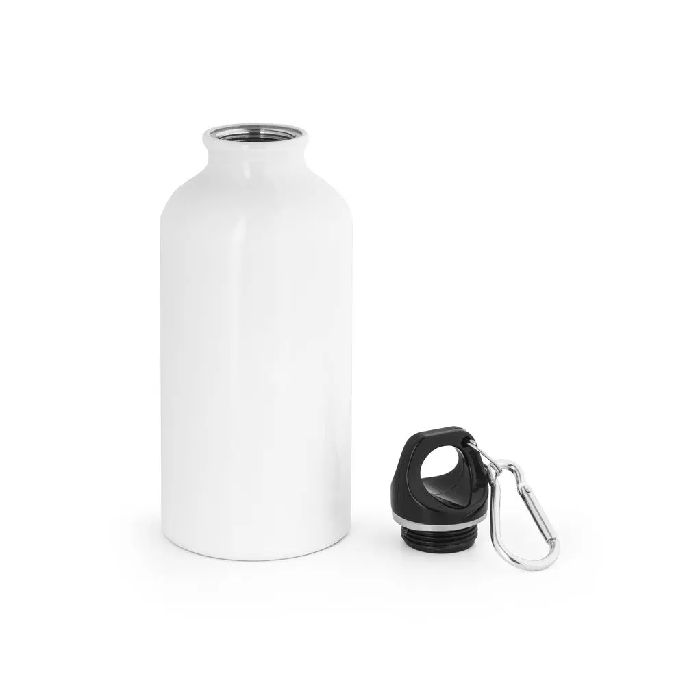 Garrafa esportiva em alumínio e acabamento brilhante com mosquetão 400 mL
