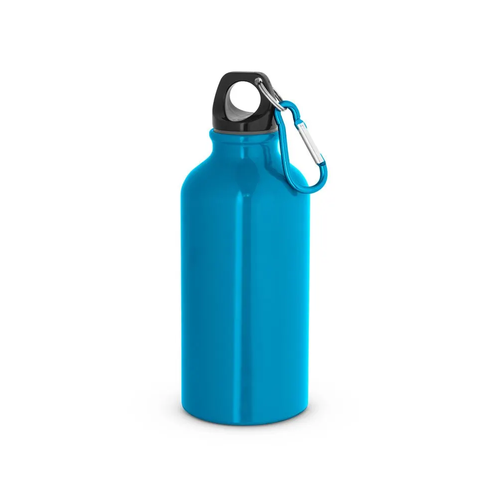 Garrafa esportiva em alumínio e acabamento brilhante com mosquetão 400 mL