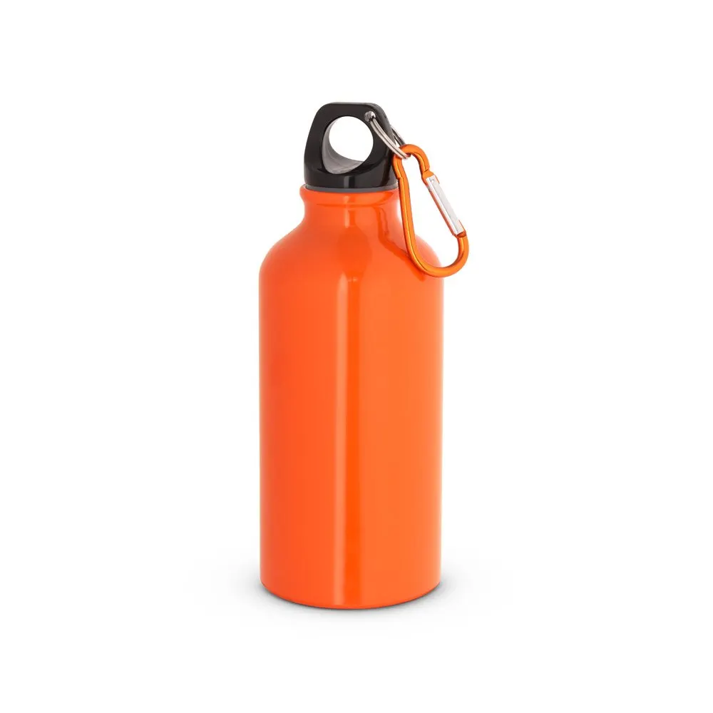 Garrafa esportiva em alumínio e acabamento brilhante com mosquetão 400 mL