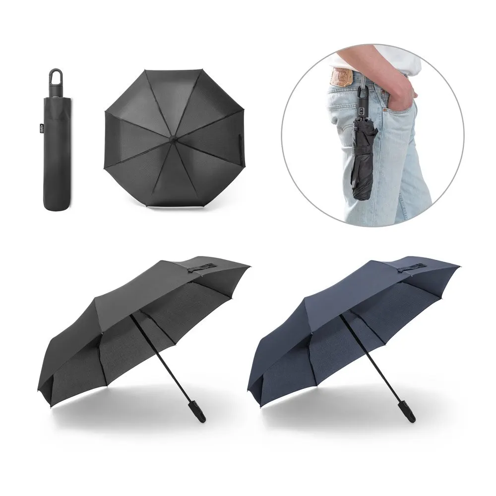 Guarda-chuva dobrável de 23” em 100% poliéster reciclado pongee 190T (100% rPET) com abertura e fecho automático
