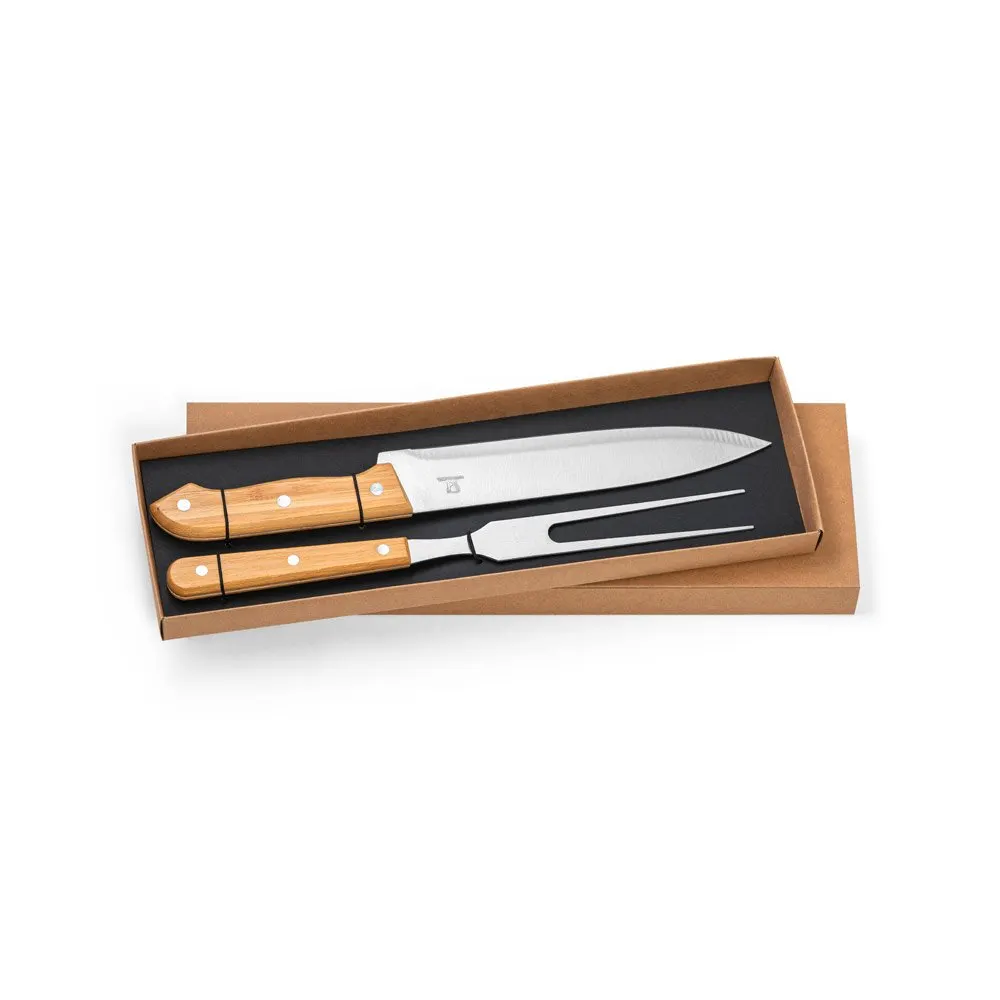 Kit churrasco em caixa kraft com 2 utensílios 3m aço inox e bambu