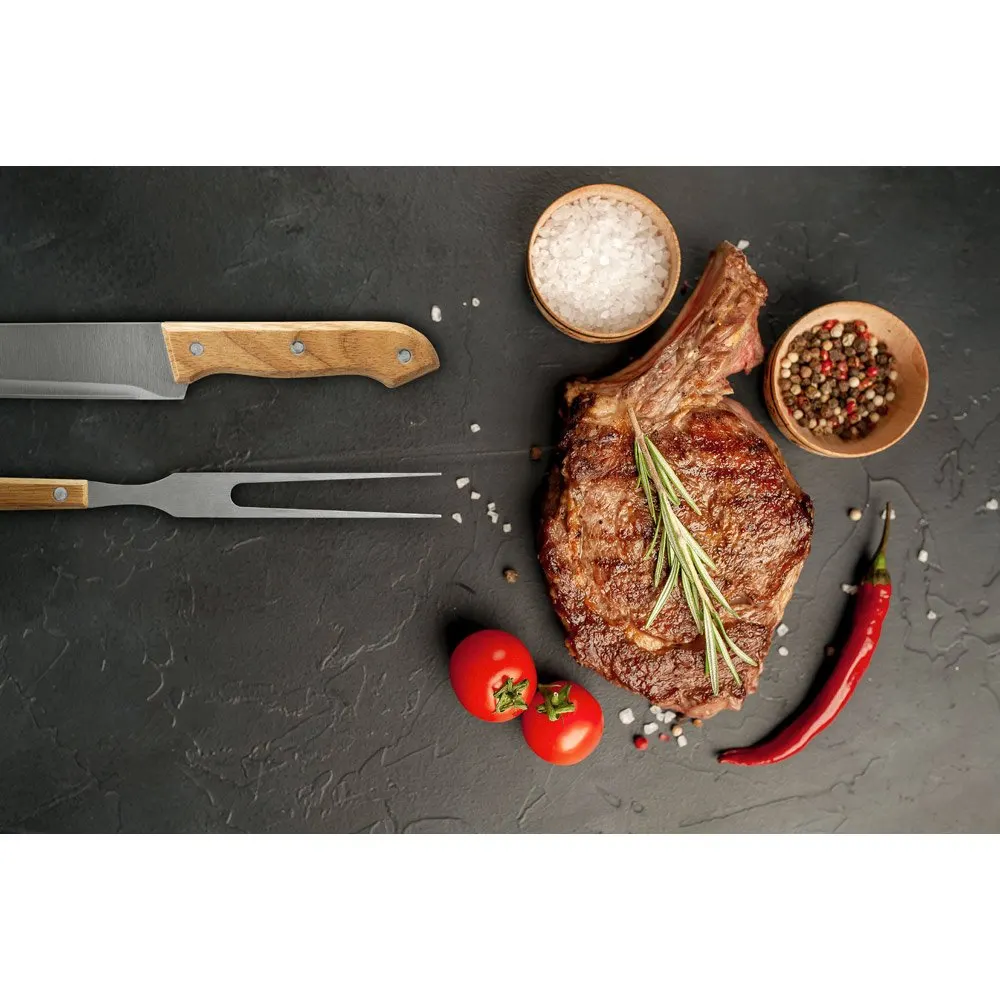 Kit churrasco em estojo de 210D com 3 utensílios em aço inox e madeira de seringueira