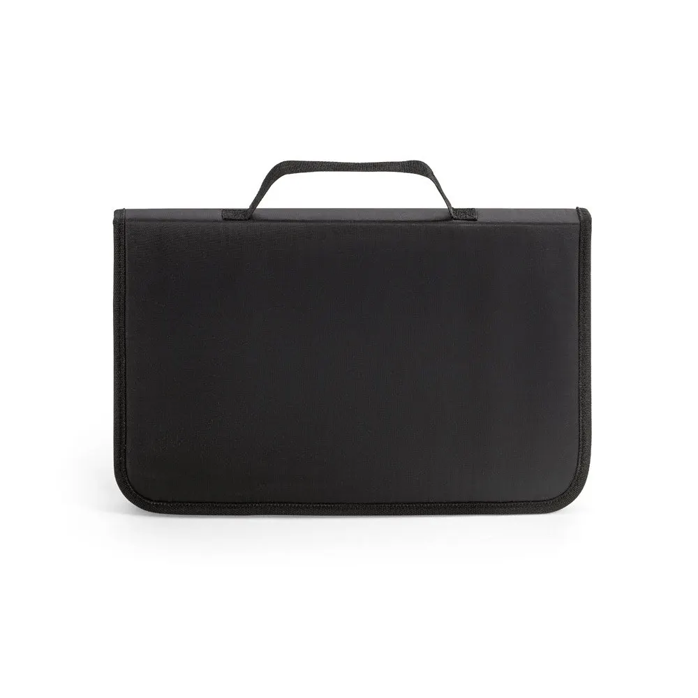 Kit churrasco em estojo de 210D e tábua em bambu com 5 utensílios em aço inox e madeira de Seringueira